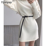 Yipinpay Oversized Sweater Dress Female Full Sleeve Casual Pullover Turtleneck Pullover Knitted Mini Dress Women Autumn Winter