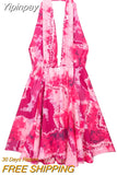 Yipinpay Print Halter Mini Dress Woman Sexy Backless Dress Women Summer Off Shoulder Short Dresses For Women Beach Party Dresses