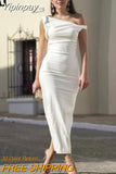 Yipinpay Asymmetric Long Dresses For Women 2023 Sleeveless White Dress Women Midi Chic And Elegant Woman Dress Summer Party Dresses