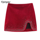 Yipinpay Women Fashion Velvet Mini Skirt 2023 Spring Autumn Sexy Solid High Waist Vintage Skirt Casual Streetwear