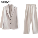Yipinpay 2023 Autumn Winter Solid Blazer Pant Sets Long Sleeve Single Breasted Back Split Jacket Zipper Trouser Notched Outwear