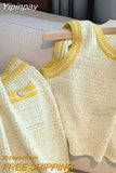 Yipinpay Tops Camis Yellow Knitted Vest Vintage Slim Mini Temperament Contrast Skirts Sets Tops Mujer Spring 2 Piece Sets Outifits