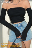 Yipinpay Crop Tops T-shirts, Solid Color Boat Neck Off Shoulder Sexy Tops Pullover with Long Sleeves for Summer Club Wear