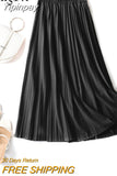 Yipinpay Pleated Midi Skirt Elastic High Waist Sweet Casual 2023 Summer Slim Long Preppy Woman's Skirts Maxi Black Skirt Jupe