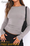 Yipinpay Sleeve T Shirt Women Slim Fit Pullovers T-shirts Spring Autumn Streetwear O Neck Female Basic Tee Y2k Clothes Crop Tops