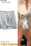 Yipinpay Silver Sequin Skirt Woman Glitter Short Skirt Women High Waist Sexy Mini Skirt Y2k Streetwear Fashion Slit Winter Skirts