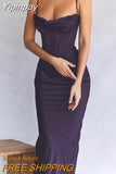 Yipinpay Maxi Bodycon Dress Sexy Celebrity Event Prom Night Party Dresses Satin V Neck Spaghetti Strap Women Dresses 2023 Summer