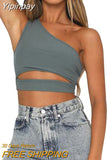 Yipinpay Women One Shoulder Tank Tops Summer Solid Collar Hollow Out Vest Slim Sleeveless Crop Tops Casual Female Streetwear Straps Tanks