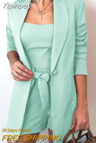 Yipinpay Spring Summer Women Blazer Set Fashion Elegant Inside Vest Top Blazer and High Waist Shorts 3piece Set Casual Shorts Suit