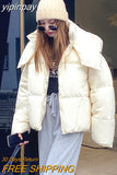 yipinpay Women&#39;s Down Puffer Jackets Winter Korean Fashion Baggy Thickening Warm Bubble Ladies Cropped Coat Cotton Padded Outwear Parkas