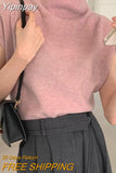 Yipinpay Gentle Grey Half Turtleneck T-shirt Short Sleeve Top Slim Crop Y2k Clothes Pink Shirts for Women Knit Tee Ropa De Mujer