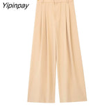 Yipinpay Fashion Women Solid Pant Sets 2023 Spring Summer Strapless Tops Women High Waiste Casual Zipper Wide Leg Pants Set