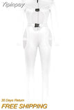 Yipinpay Women Sexy Hollow Out Jumpsuit Romper Spring Fall Sexy Solid Color Turtleneck Long Sleeve Overalls with Release Buckle Design