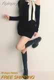 Yipinpay Bodycon Knitted Dress Woman Elegant Black Y2k Mini Dress Party Slim One Piece Dress Korean Fashion Casual Chic 2023 Autumn
