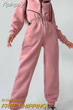 Yipinpay Fleece Zip Up Hoodies Women Jumpsuit Elegant One Piece Outfit Long Sleeve Overalls 2023 White Casual Rompers Tracksuits