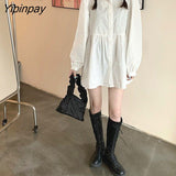 Yipinpay Autumn Women Clothing Solid Cute Dress Sets 2 Pieces Tunic Camisole + Dress Sweet Puff Sleeve for Girl