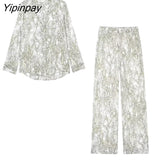 Yipinpay New Summer Women Animal Print Shirt Pants Sets 2023 Turn-Down Collar Soft Blouse Casual Elastic Waist Pants Outwear