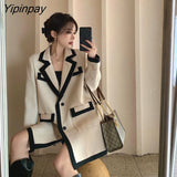 Yipinpay Women suits Patchwork suit coat Loose Long Elegant ladies overcoat Casual female suit 2023 HOT women jacket