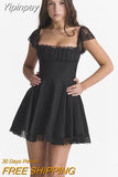 Yipinpay Elegant Party Dresses for Women Y2k Clothes Sexy Summer Daily Rave Outfits New Lovely Lace Patchwork Short Dresses
