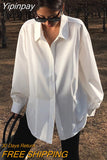 Yipinpay Stylish Oversized White Shirts Women Single-breasted Loose Casual Vintage Blouses And Tops Female Long Sleeve Blusas