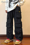 Yipinpay Overalls Harajuku Men Retro Loose Wide-Leg Pants Street Casual Hip-Hop Mopping Pants Couples Fashion Straight Pants