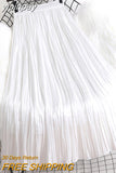 yipinpay Summer Thin Pleated Skirts Women 2023 New Stylish Luxury High Waist Korean Midi Faldas Plain Simple Swing A-line Skirt