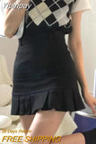 Yipinpay Korean Fashion Pleated Mini Skirt Women Cute Casual Preppy Style High Waist Solid A-line Short Skirt for Girls Summer