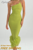 Yipinpay Green Short Cocktail Dresses Crepe Feather One Stripe Shoulder Mermaid dress Backless Prom Homecoming Gowns Dress Clubwear