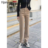 Yipinpay High Waist Mom Jeans Stretch Straight Vintage Casual Women Jeans Pants