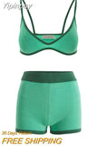 Yipinpay Women Knitted Bikini Shorts Set Contrast Color Bra Camisole with Elastic High Waist Shorts Summer Beachwear Outfit