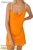 Yipinpay Backless Rhinestone Straps Short Dress Elegant Women Summer Sleeveless Cowl Neck Party Mini Dress Evening Gown Vestidos 920
