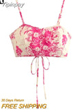 Yipinpay Print Crop Top Woman Summer Pink Sexy Tops For Women 2023 Sleeveless Backless Floral Top With Straps Streetwear Corset Tops