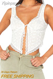Yipinpay Women Y2K Fairy Low-Cut Sling Floral/Dot Lace-Trimmed Tie-Up Cardigan Short Tops Spaghetti Strap Sleeveless Cami Tops