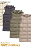 Yipinpay Fashion Hooded Women's Cotton Vest for Women 2023 Winter Long Front Zippers Vests Coat Ladies with Pocket Waistcoat Coats