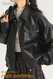 Yipinpay Style Leather Jacket Women Streetwear Moto Biker Zipper Leather Coat High Street Fashion Trend Loose PU Leather Jacket 2023