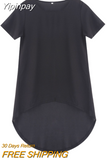 Yipinpay Fashion Sexy Women Ladies Loose Chiffon Tops Short Sleeve Shirt Casual Irregular Solid Color Summer Blouse Tops S-5XL Size