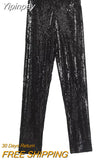 Yipinpay Women Leggings Black Sequin Pants Sets High Waist Pants Female Suit Fashion Streetwear Y2k Tight Fitting Woman Trousers