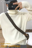 Yipinpay Turtlenck Sweater Women Vertical Pit Stripe Long Sleeve Winter Warm Knitted Pullover Elegant Soft Basic Female Jumper