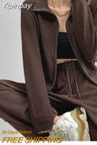 Yipinpay Vintage Lapel Knitted Cardigan Women Spring Autumn Chic Fitness Double Zipper Long Sleeve Sweater with Pockets