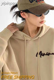 yipinpay Women's Clothing Vintage Grey Loose Pullover Fashion Letter Print Sweatshirt Lazy Casual Raglan Sleeves Hoodie Autumn