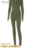 Yipinpay Shoulder Pads Long Sleeve Jumpsuit Women Summer Cross Bandage Sexy Jumpsuits Femme Black V-Neck Bodycon Overalls