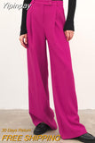 Yipinpay Rose Pink Elegant Pleated Pant Women Spring 2023 High Waisted Wide Legs Pants Casual Ladies Office Floor-Length Pant