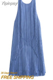 Yipinpay Blue Fringed Mini Dress Woman Halter Backless Dress Summer Sexy Short Dresses For Women 2023 Evening Party Dresses For Prom