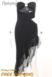 Yipinpay Strapless Cut Out Ruffles Midi Dress Women Sleeveless Off Shoulder High Split Party Vestidos 2023 Spring Fall Elegant Robe