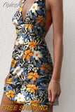 Yipinpay Women Close-Fitting Sexy Dress Floral Printed Pattern Sleeveless Deep V-Neck Lovely Mini Dress Backless Sleevesless Short Dress