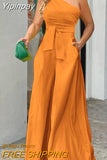 Yipinpay Woman Long Jumpsuits Elegant One Shoulder Sleeveless Wide Leg Jumpsuit New Fashion Casual One Pieces Female Clothes Outfits