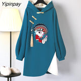 Yipinpay Winter Women Hoodies Chinese style Fashion Lace-up Embroidery Pullovers Oversize Plus size female tops women clothing