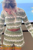 yipinpay Shorts Women Two Piece Set Tracksuit Casual Y2K Striped Knitted Summer T Shirt Tops And Shorts Mini Outfits Set 2023