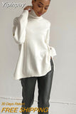 Yipinpay Split Women's Turtleneck Sweater Oversized Casual Pullover Jumpers Winter Warm Long Sleeve Top Female Loose Sweaters