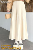 Yipinpay Women Long Maxi Knitted Skirt Autumn Winter Casual Pleated High Waist A-line Skirts 90cm 2023 Korean Fashion Faldas